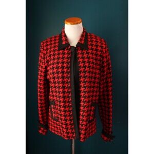 Vintage Victoria Morgan Red Black Houndstooth Corporate Goth Blazer Jacket 10